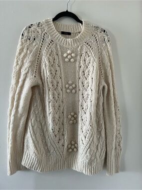 J Crew Cream Chunky Knit Alpaca Wool Blend Cable Knit Sweater Medium Oversized